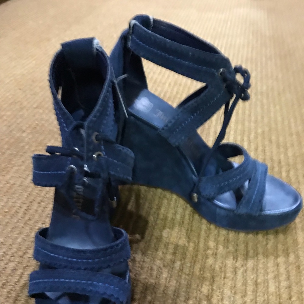 Juicy Couture . Blue Suede 4inch wedge shoe.